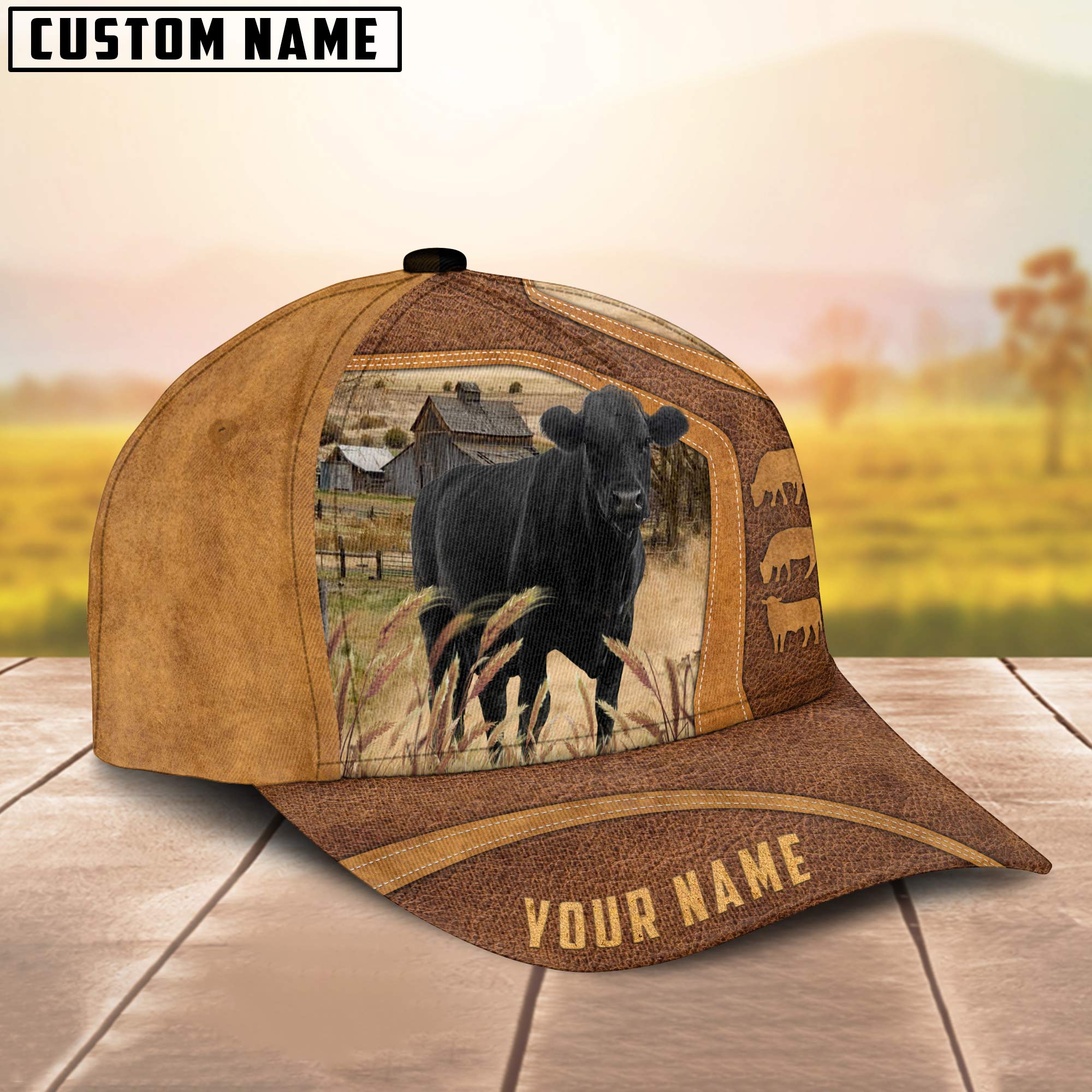 Black Angus On The Farm Custom Name Cap