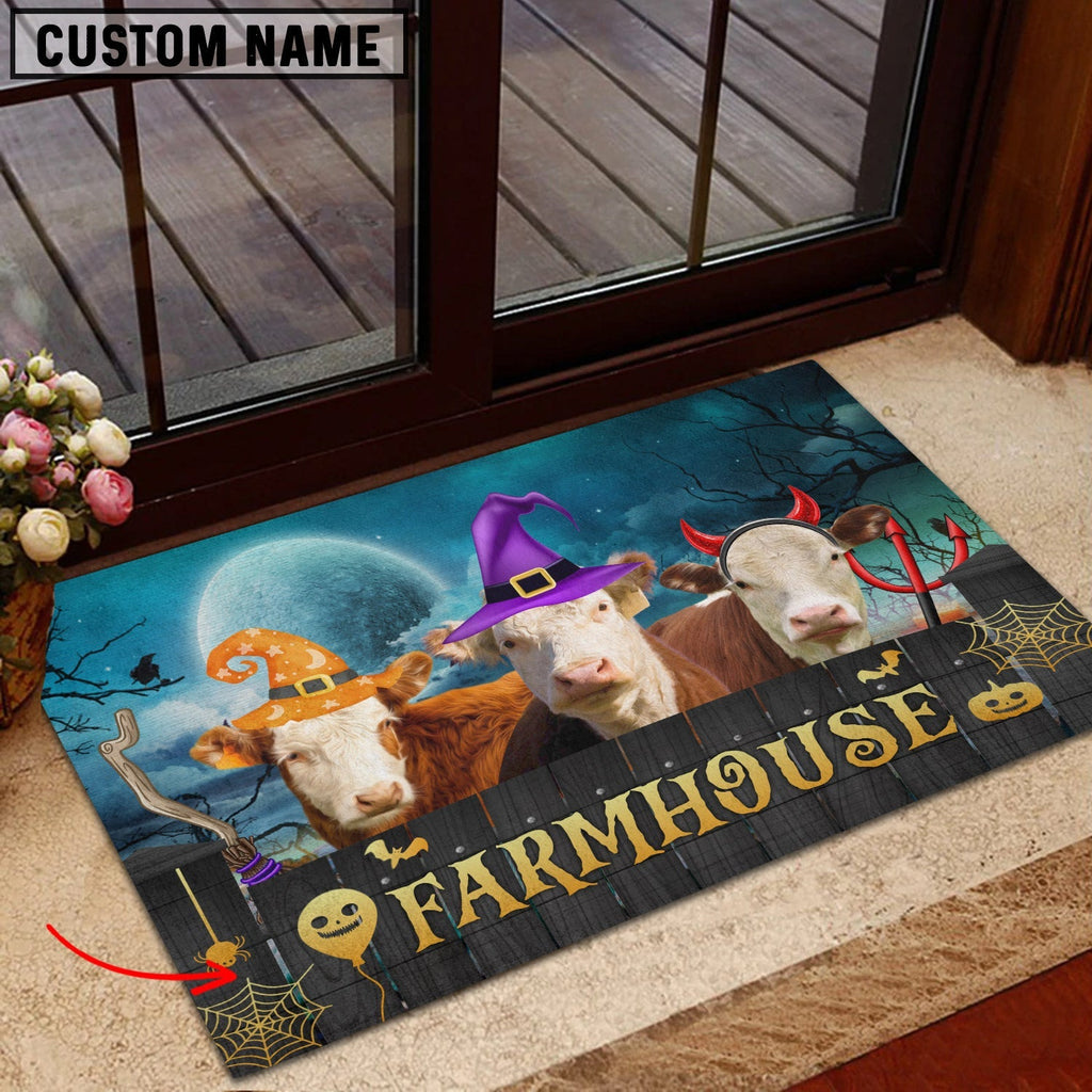 Hereford Farmhouse Halloween Custom Name Doormat