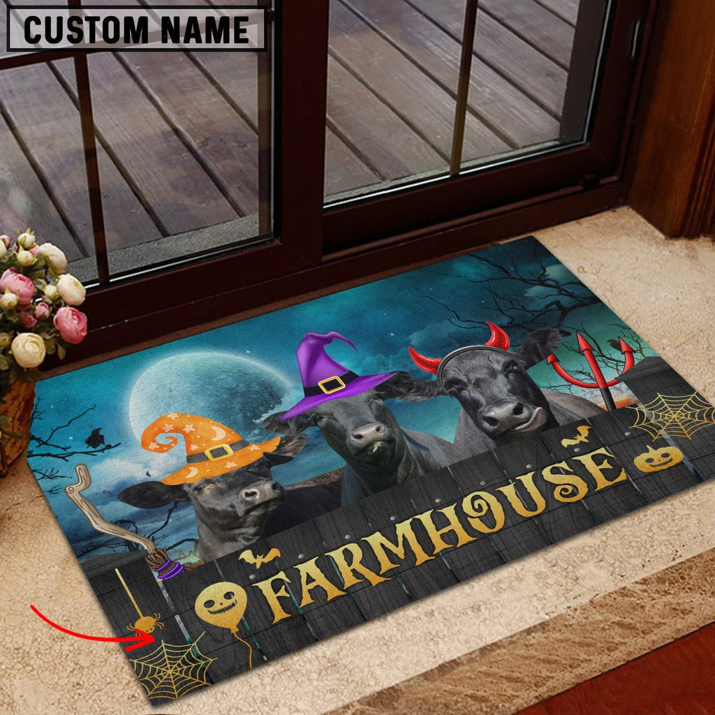 Black Angus Farmhouse Halloween Custom Name Doormat