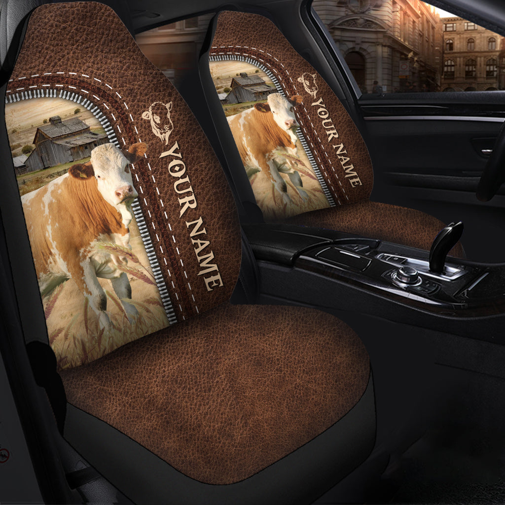 Simmental Personalized Name Leather Pattern Car Seat Covers Universal Fit (2Pcs)