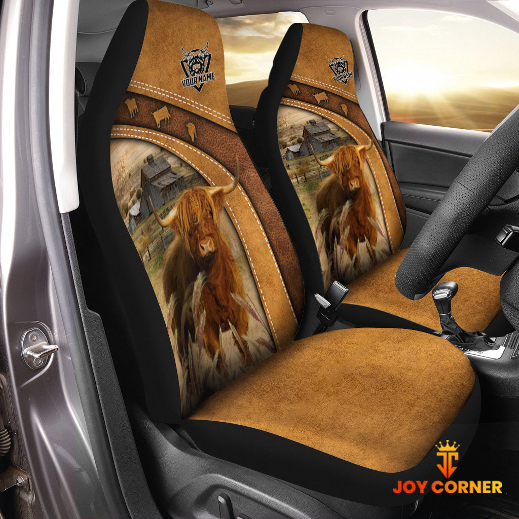 Highland Cattle Pattern Customized Name 3D Car Seat Cover Set (2PCS)
