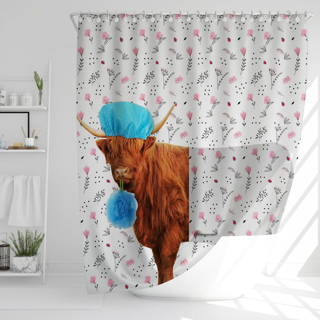 Highland Cattle Flower 3D Shower Curtain