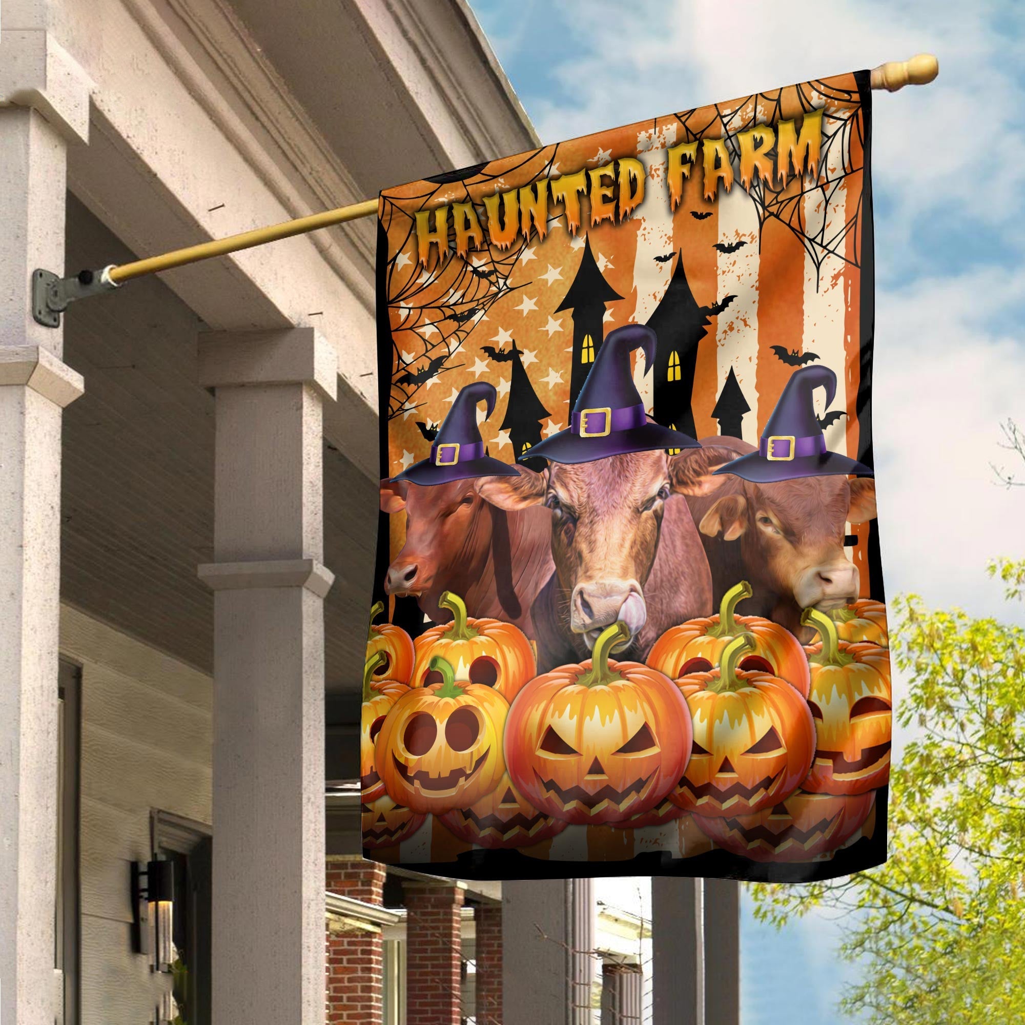 Beefmaster Cattle Haunted Farm Halloween Flag