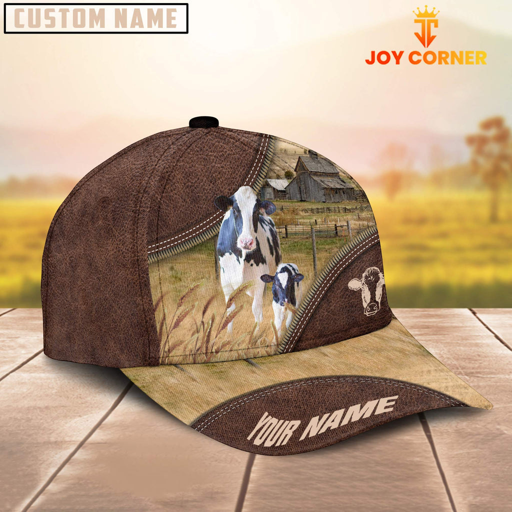 Holstein On The Farm Customized Name 3D Brown Cap