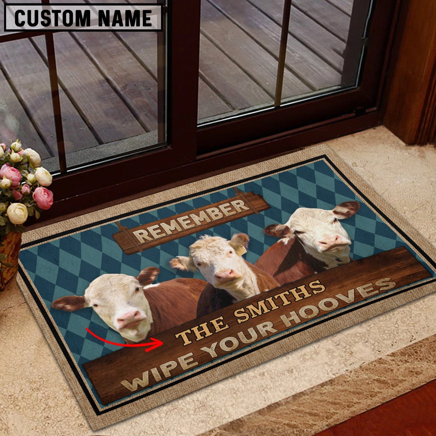 Hereford Wipe Your Hooves Custom Name Doormat