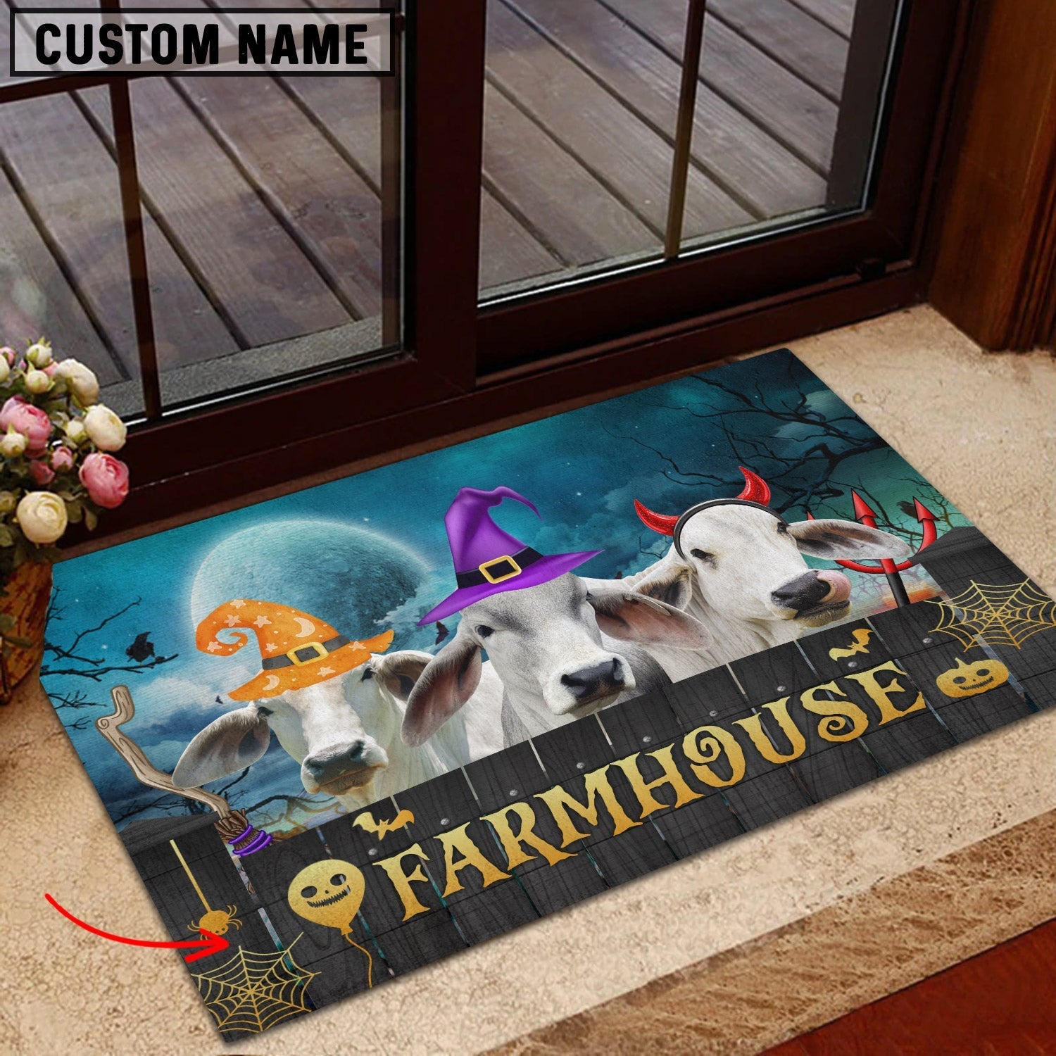 Brahman Farmhouse Halloween Custom Name Doormat