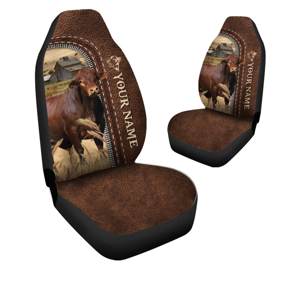 Beefmaster Personalized Name Leather Pattern Car Seat Covers Universal Fit (2Pcs)