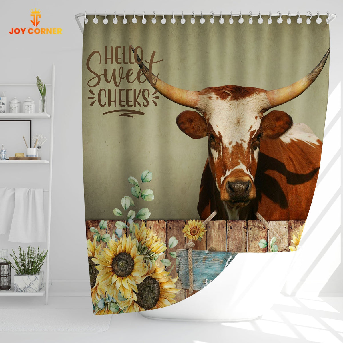 Texas Longhorn Hello Sweet Cheeks 3D Shower Curtain
