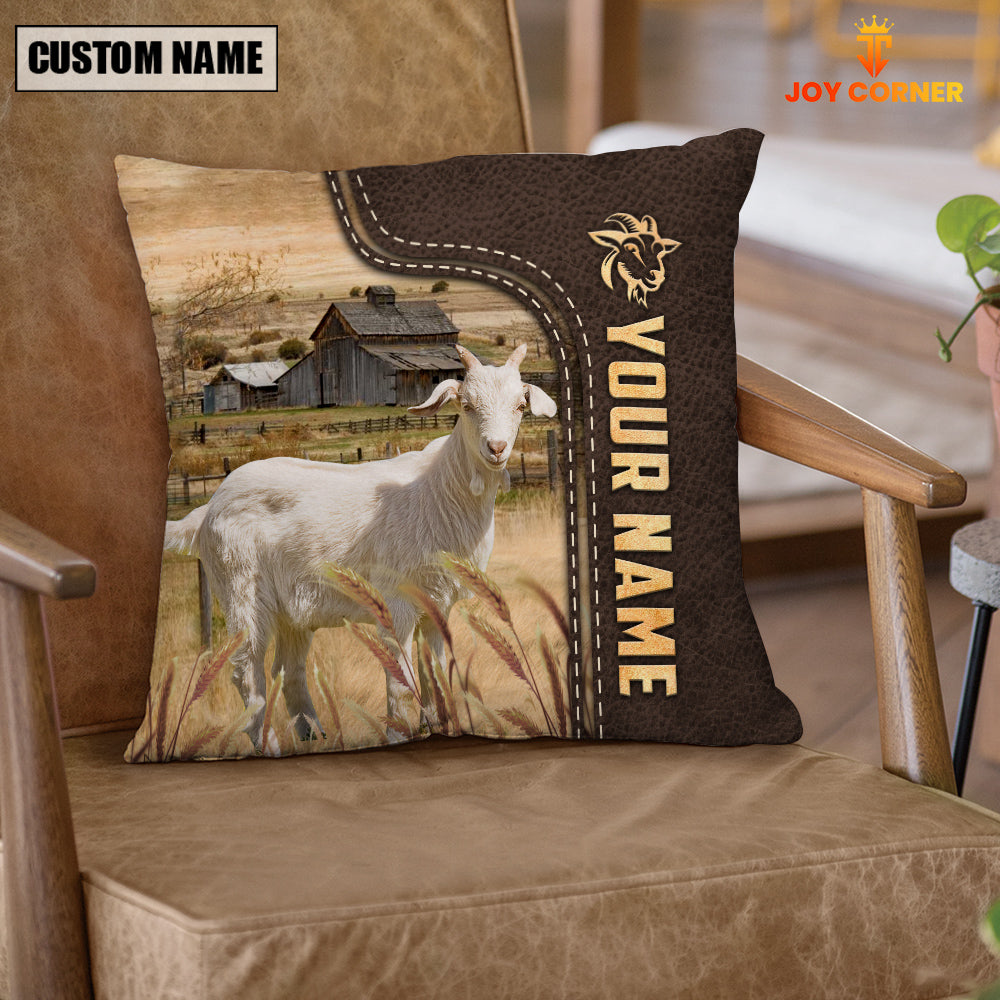 Goat Custom Name Leather Pattern Pillow Case