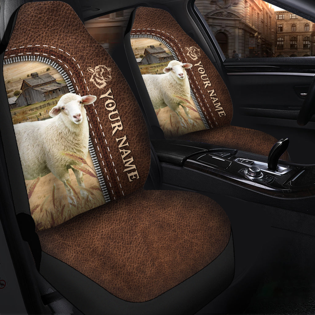 Sheep Personalized Name Leather Pattern Car Seat Covers Universal Fit (2Pcs)