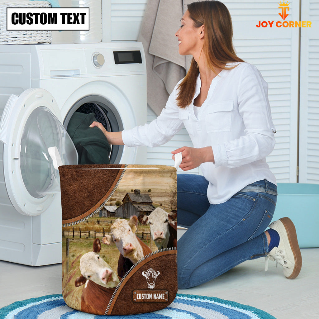 Hereford Cow Custom Name Laundry Basket