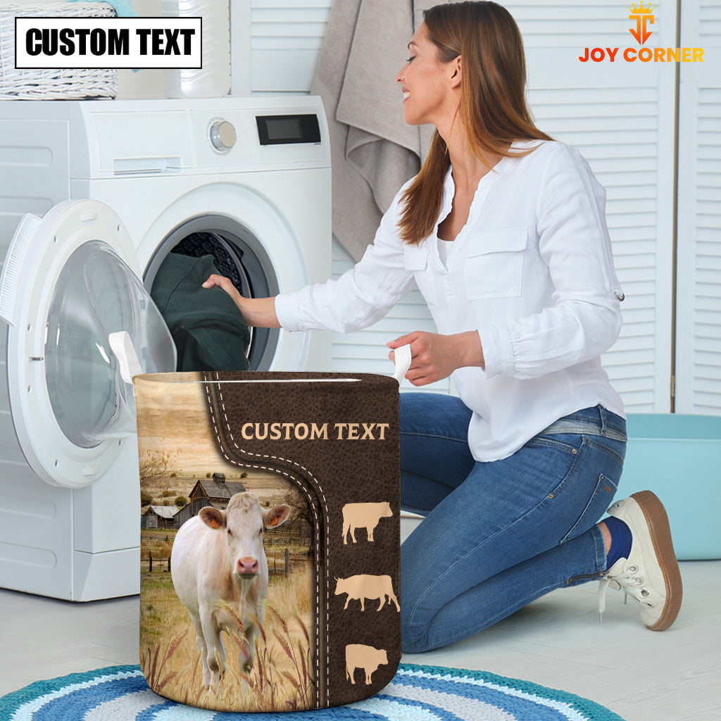 Charolais Custom Name Leather Pattern Laundry Basket