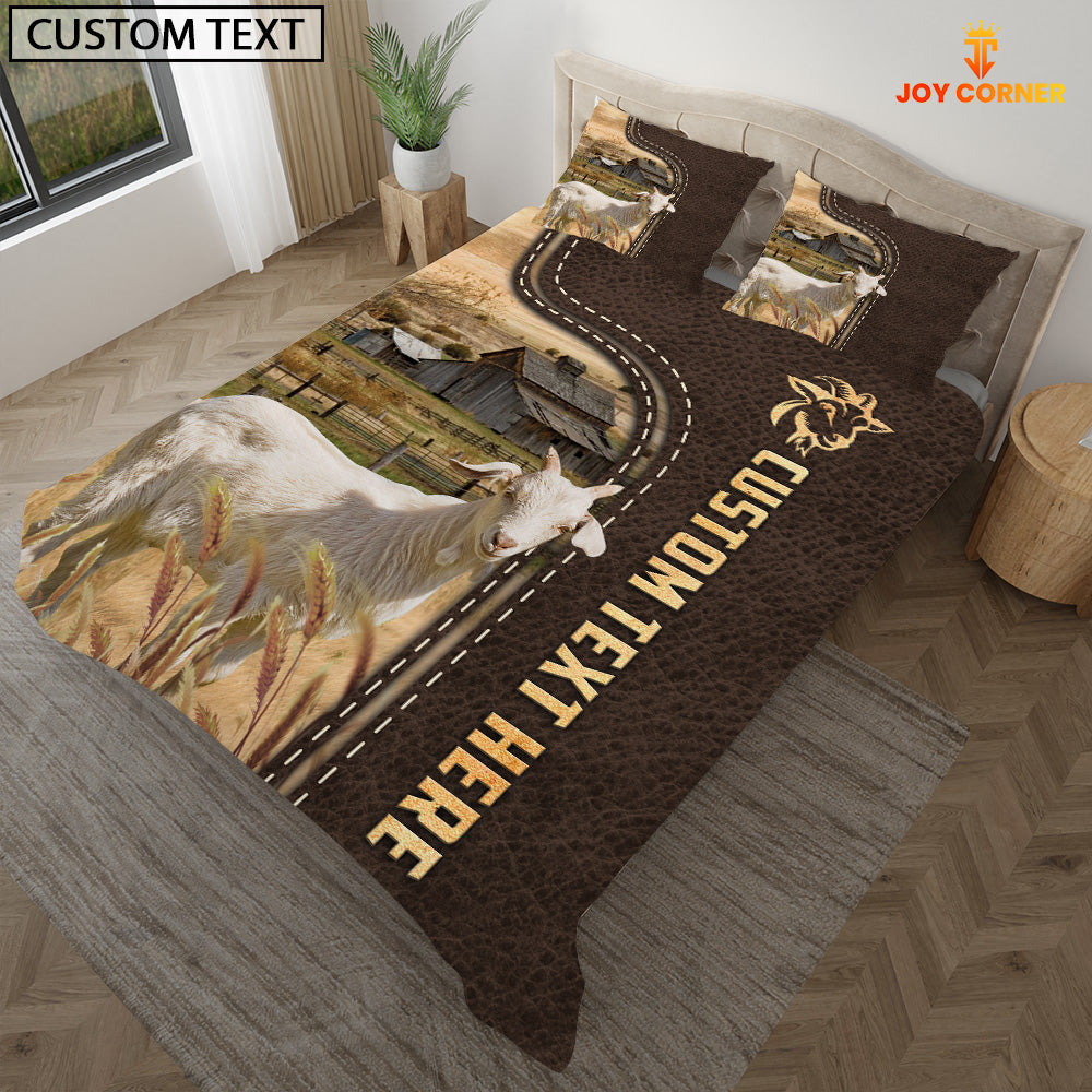 Goat Custom Text Leather Pattern Bedding Set