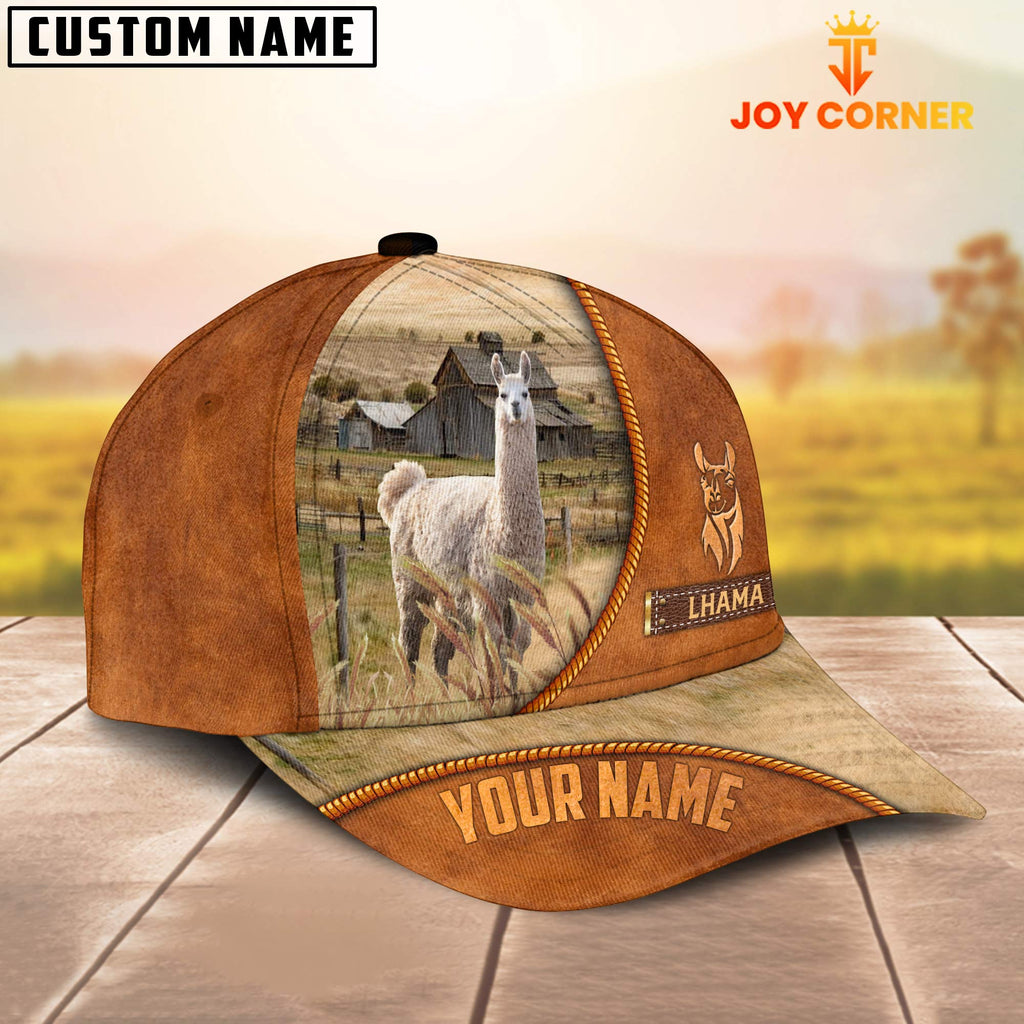 Custom Name Lhama Leather Pattern Cap