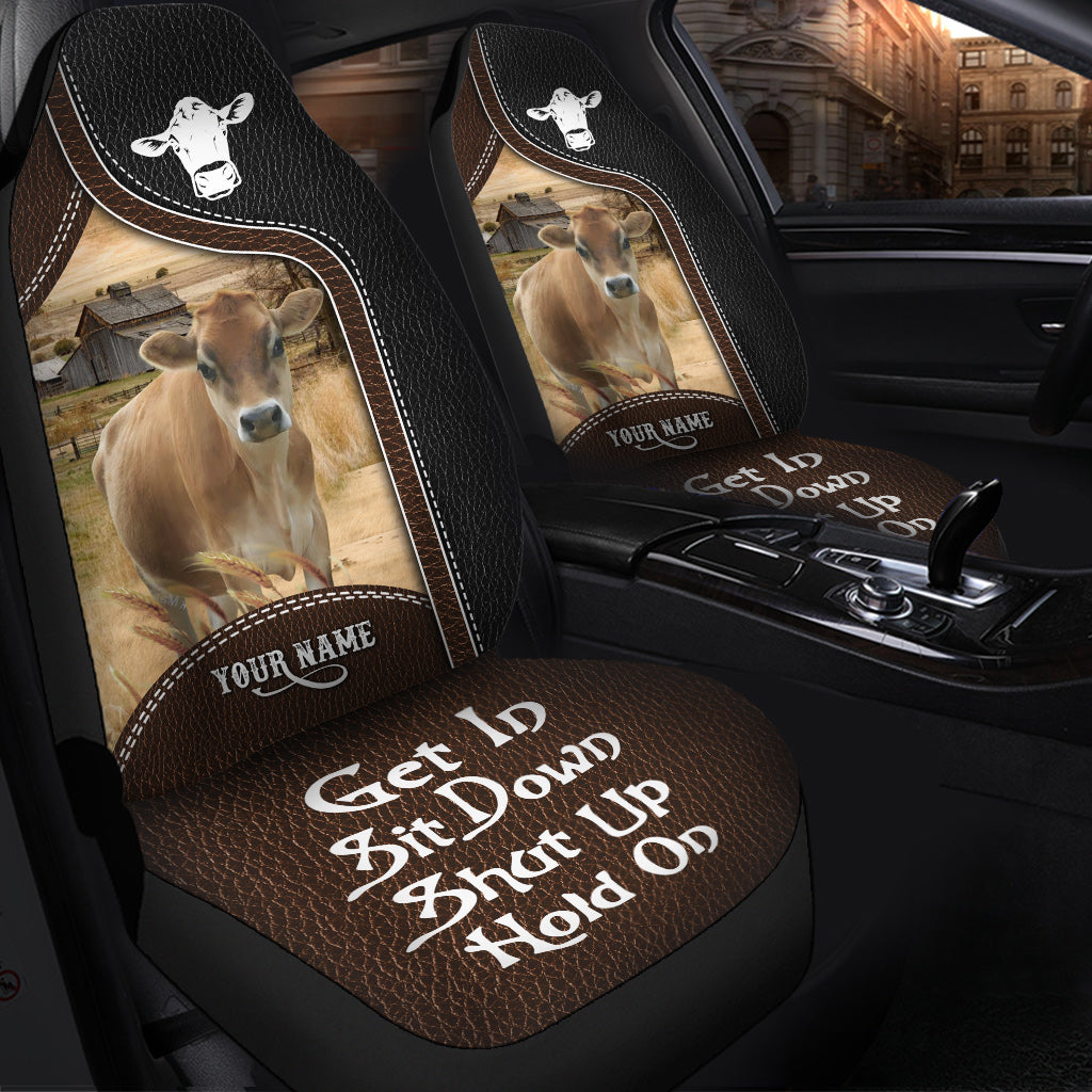 Jersey Personalized Name Black And Brown Leather Pattern Car Seat Covers Universal Fit (2Pcs)