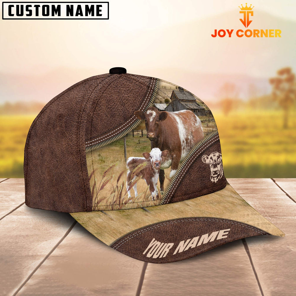 Shorthorn On The Farm Customized Name 3D Brown Cap