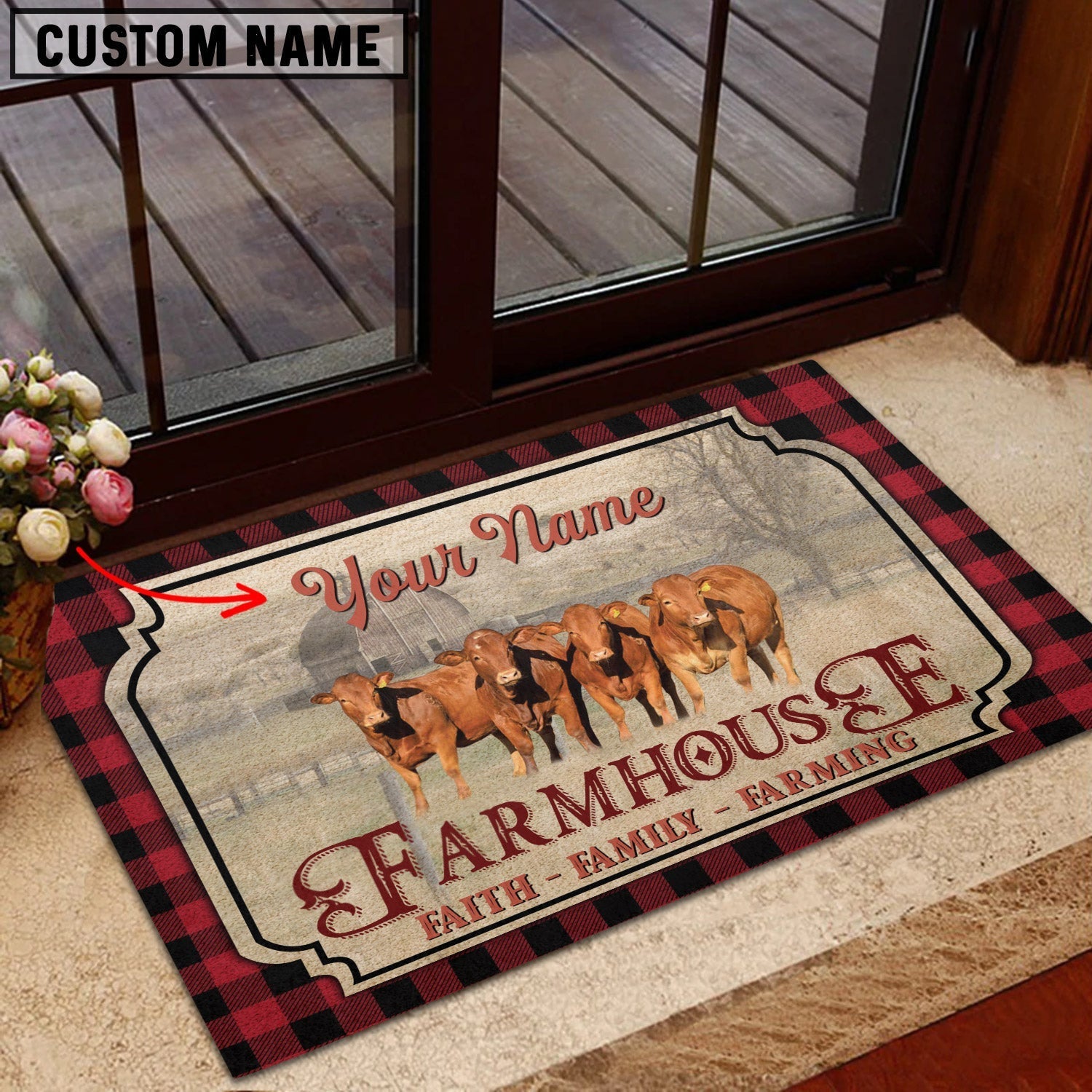 Beefmaster Faith Family Farming Custom Name Doormat
