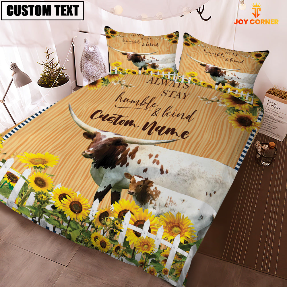 Texas Longhorn Stay Humble And Kind Custom Name Bedding Set