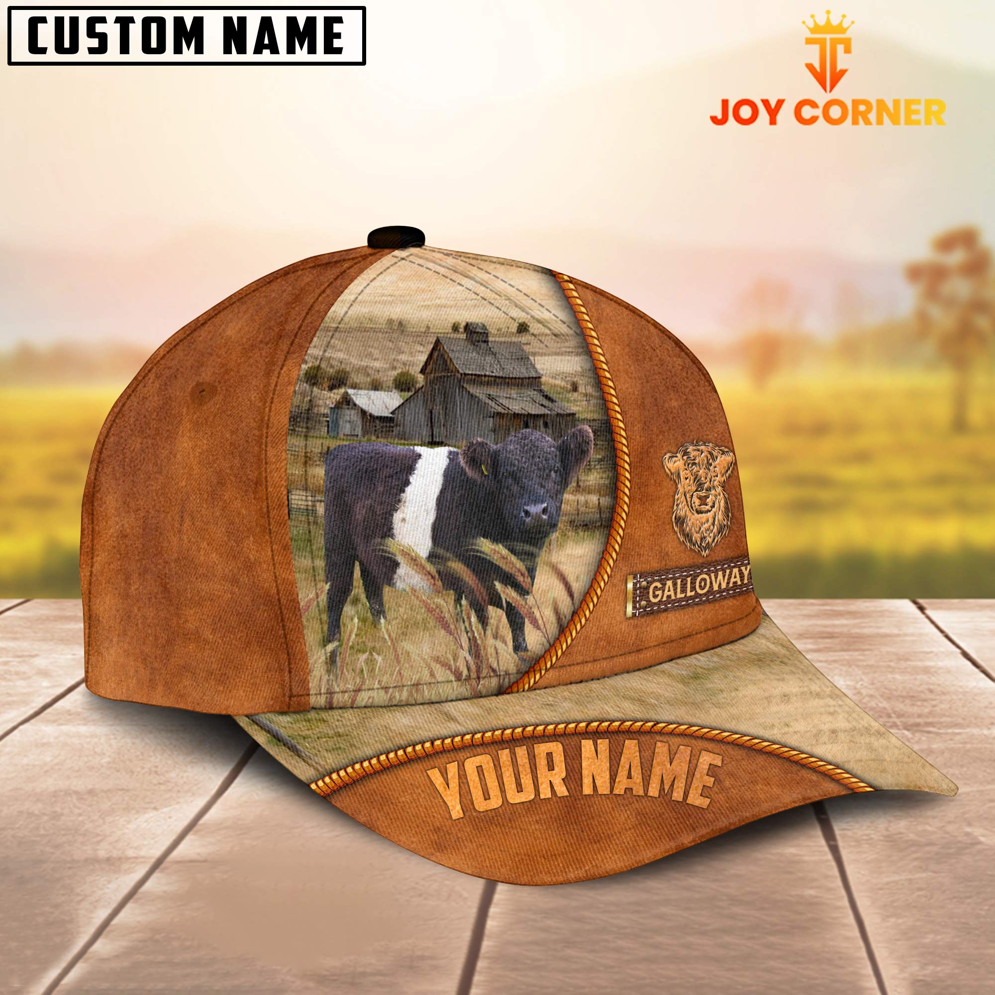 Custom Name Galloway Leather Pattern Cap