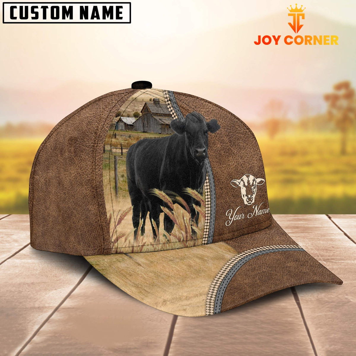 Personalized Name Black Angus Farming Cap