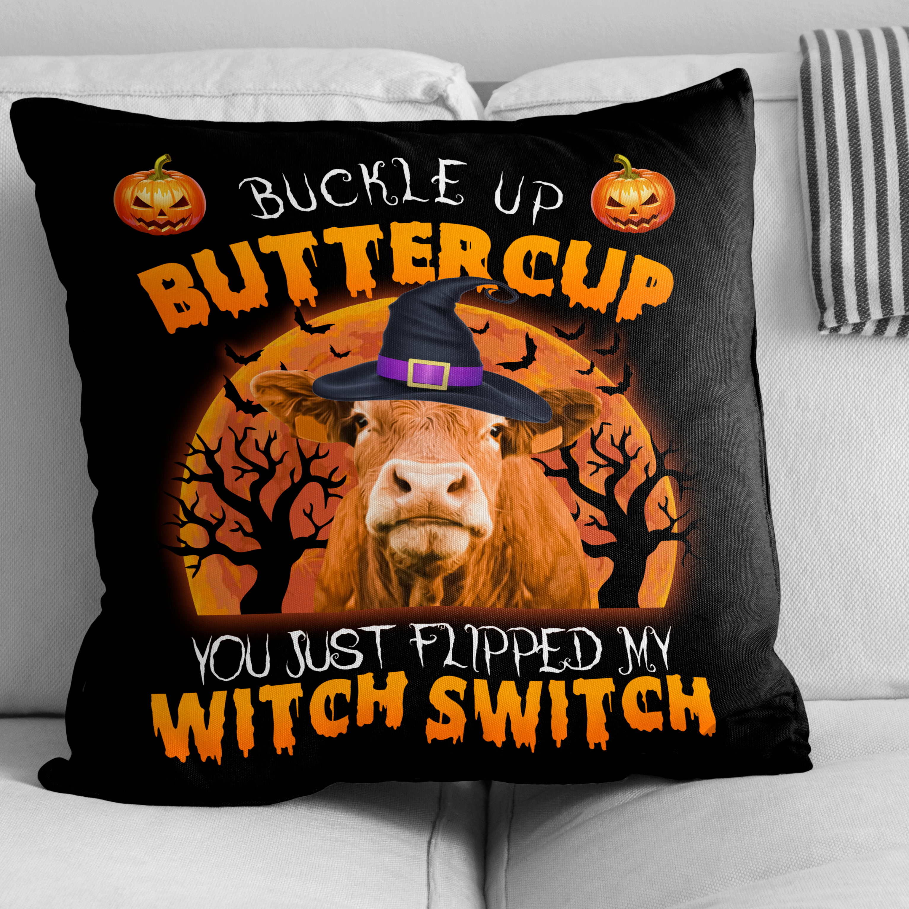 Happy Halloween Gelbvieh Buckle Up Butter Cup Pillow Case