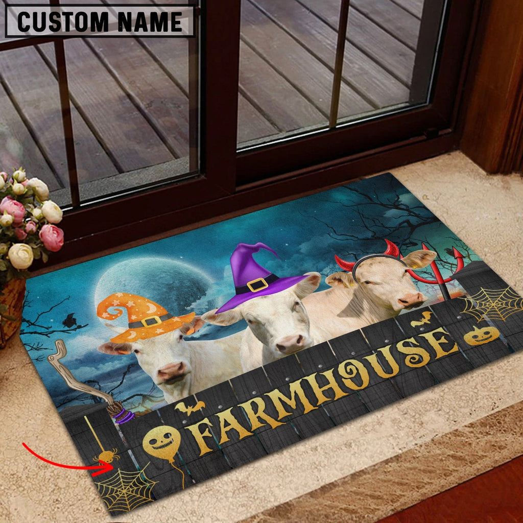 Charolais Farmhouse Halloween Custom Name Doormat
