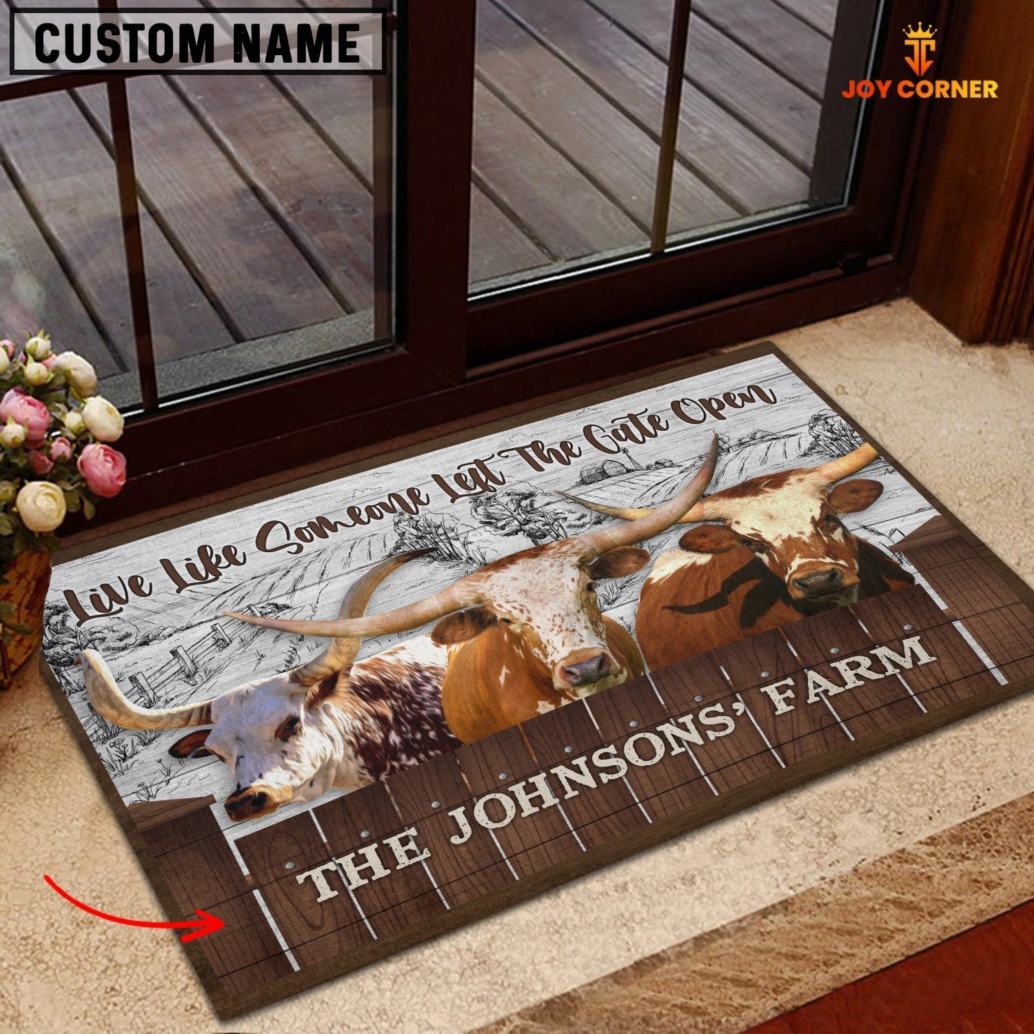 Texas Longhorn Custom Name - Live Like Someone Left The Gate Open Doormat
