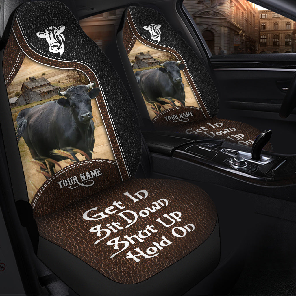 Dexter Personalized Name Black And Brown Leather Pattern Car Seat Covers Universal Fit (2Pcs)