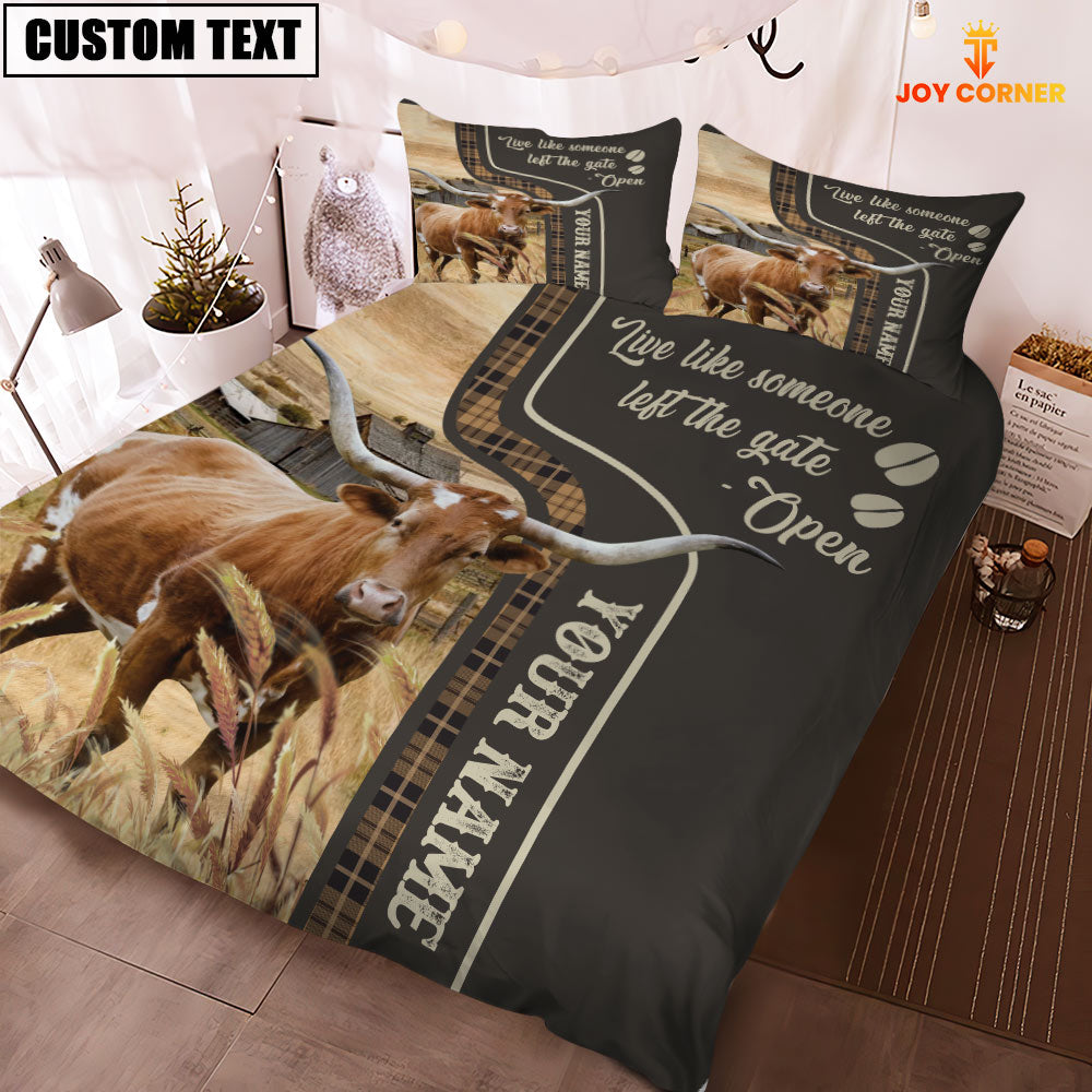 Texas Longhorn Like Someone Left The Gate Open Customized Name 3D Bedding Set
