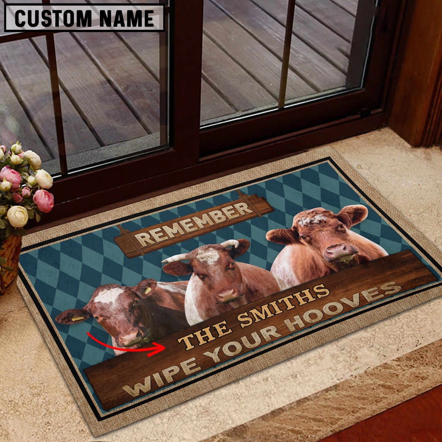 Shorthorn Wipe Your Hooves Custom Name Doormat