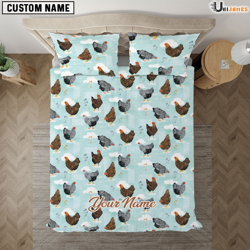 Chicken Light Blue Custom Name Bedding Set