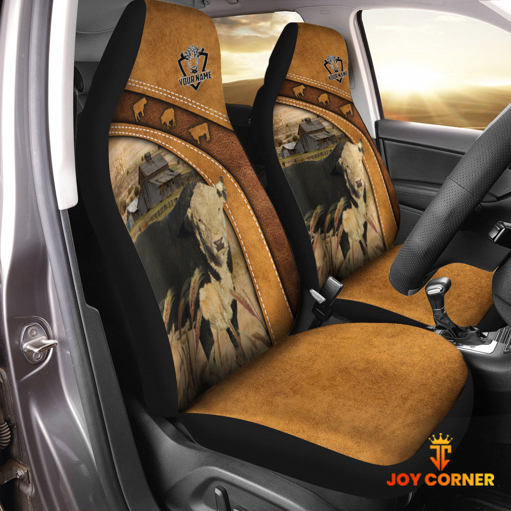 Black Hereford Pattern Customized Name 3D Car Seat Cover Set (2PCS)
