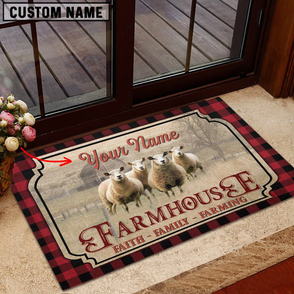Sheep Faith Family Farming Custom Name Doormat