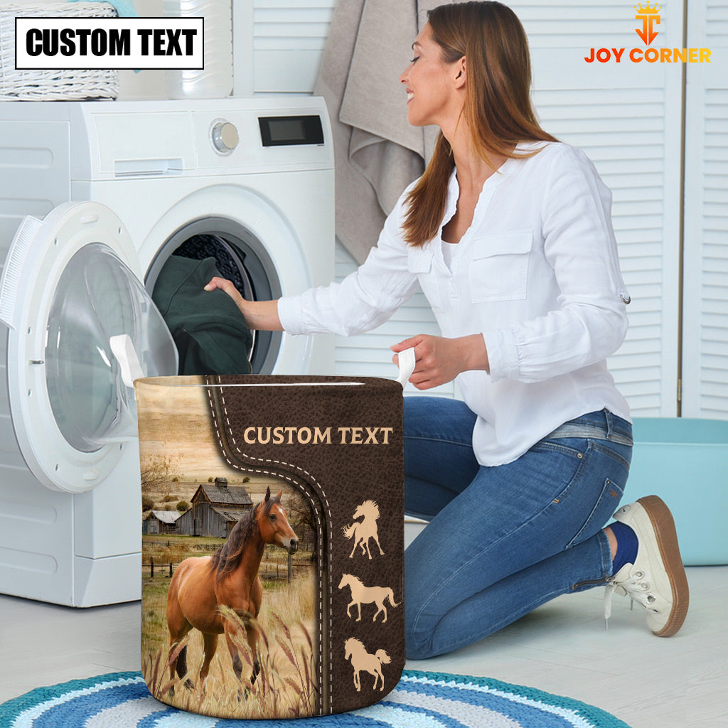 Horse Custom Name Leather Pattern Laundry Basket