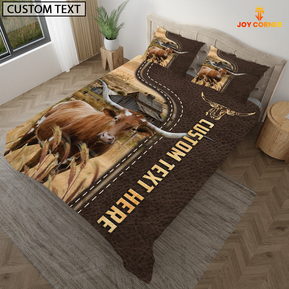 Texas Longhorn Custom Text Leather Pattern Bedding Set