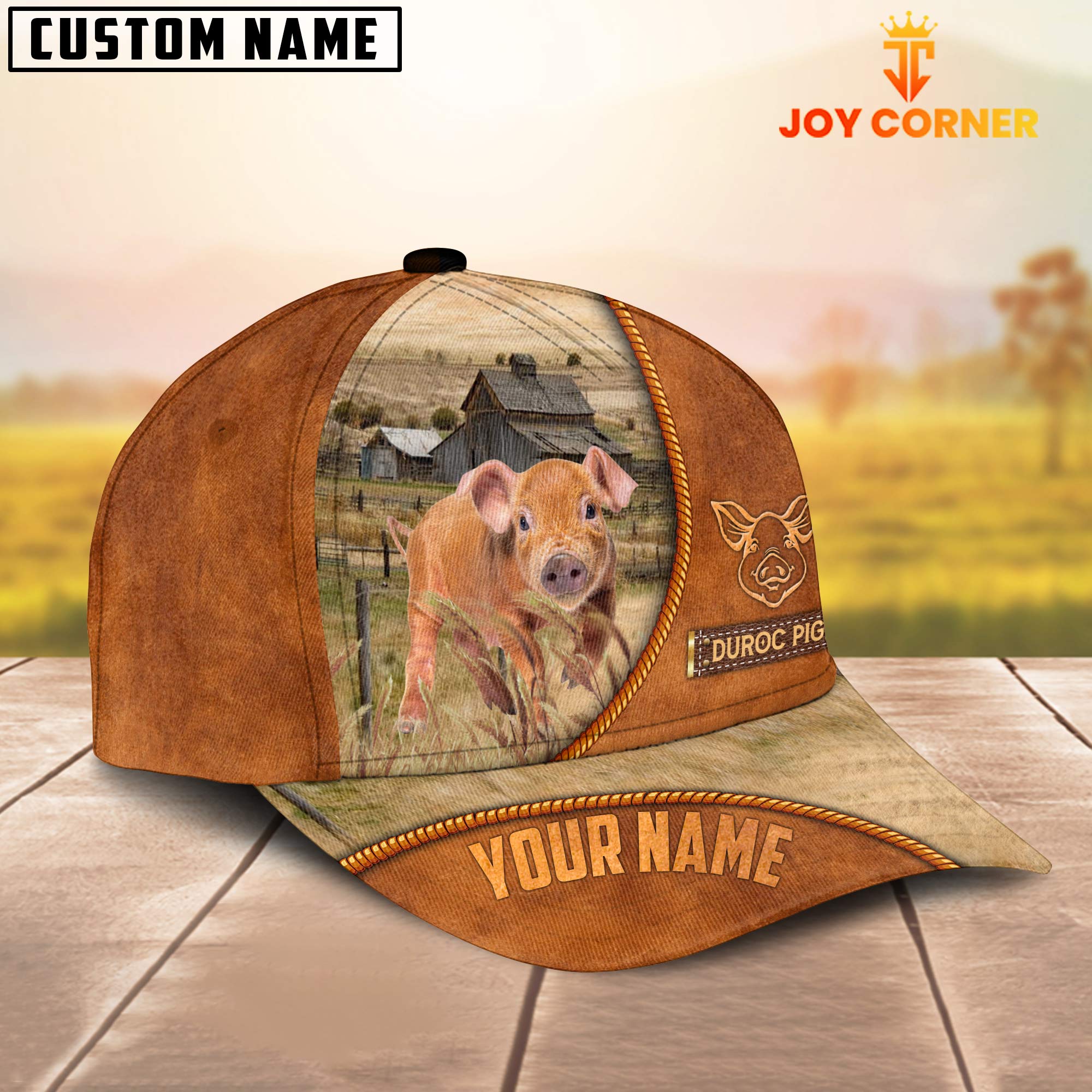 Custom Name Duroc Pig Leather Pattern Cap