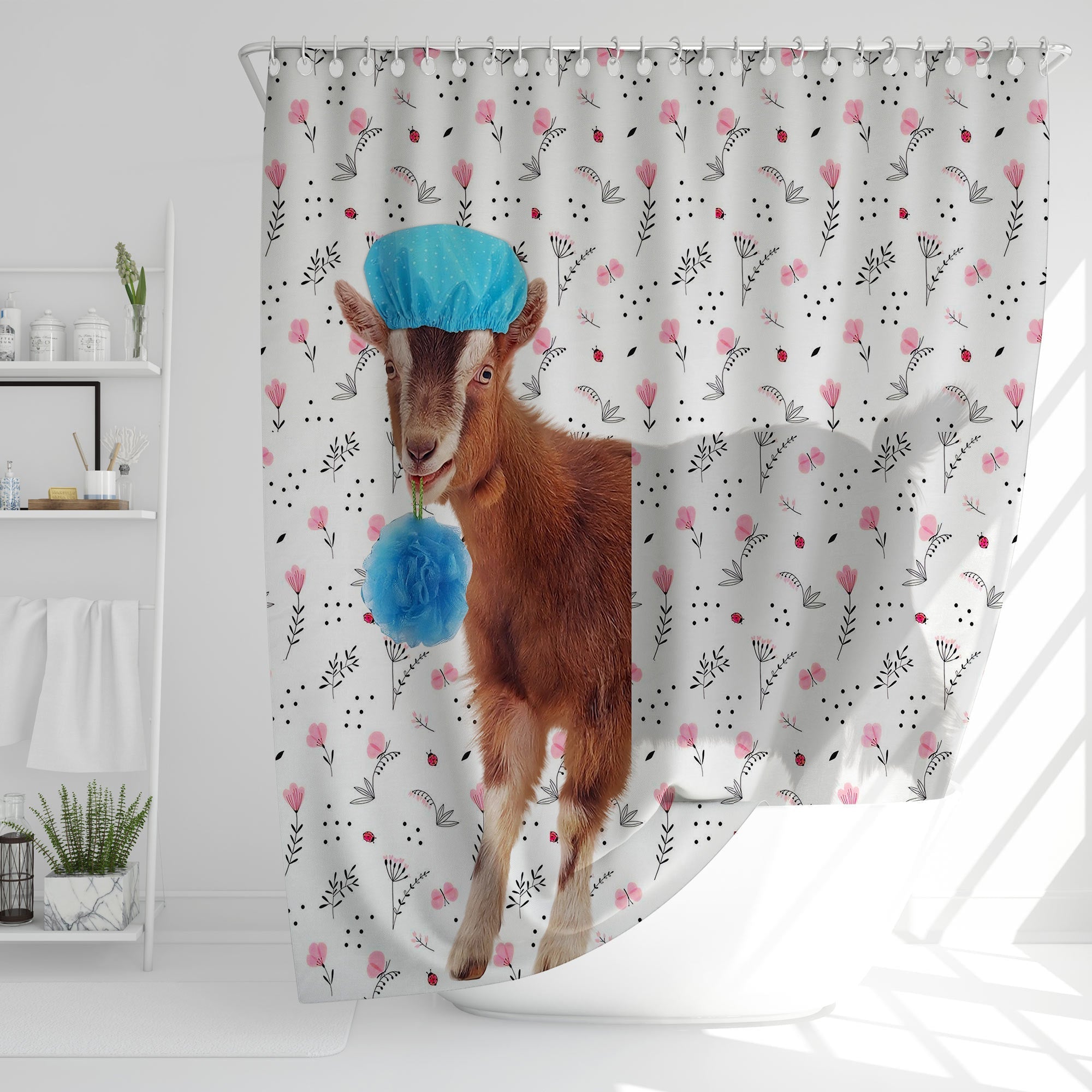 Goat Flower 3D Shower Curtain