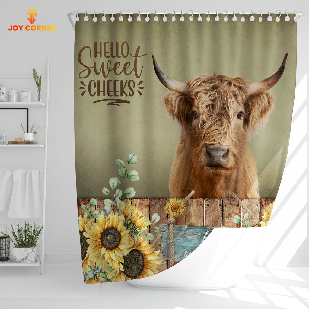 Highland Cattle Hello Sweet Cheeks 3D Shower Curtain