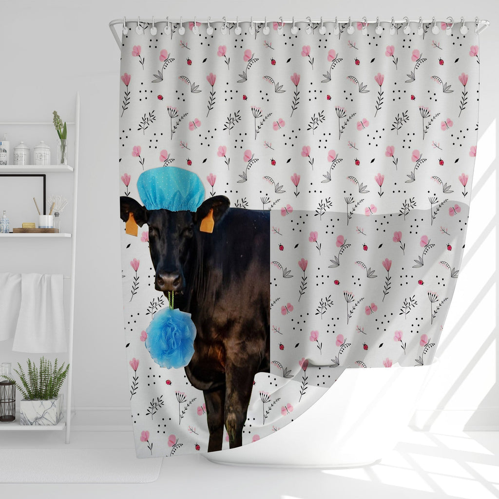 Black Angus Flower 3D Shower Curtain