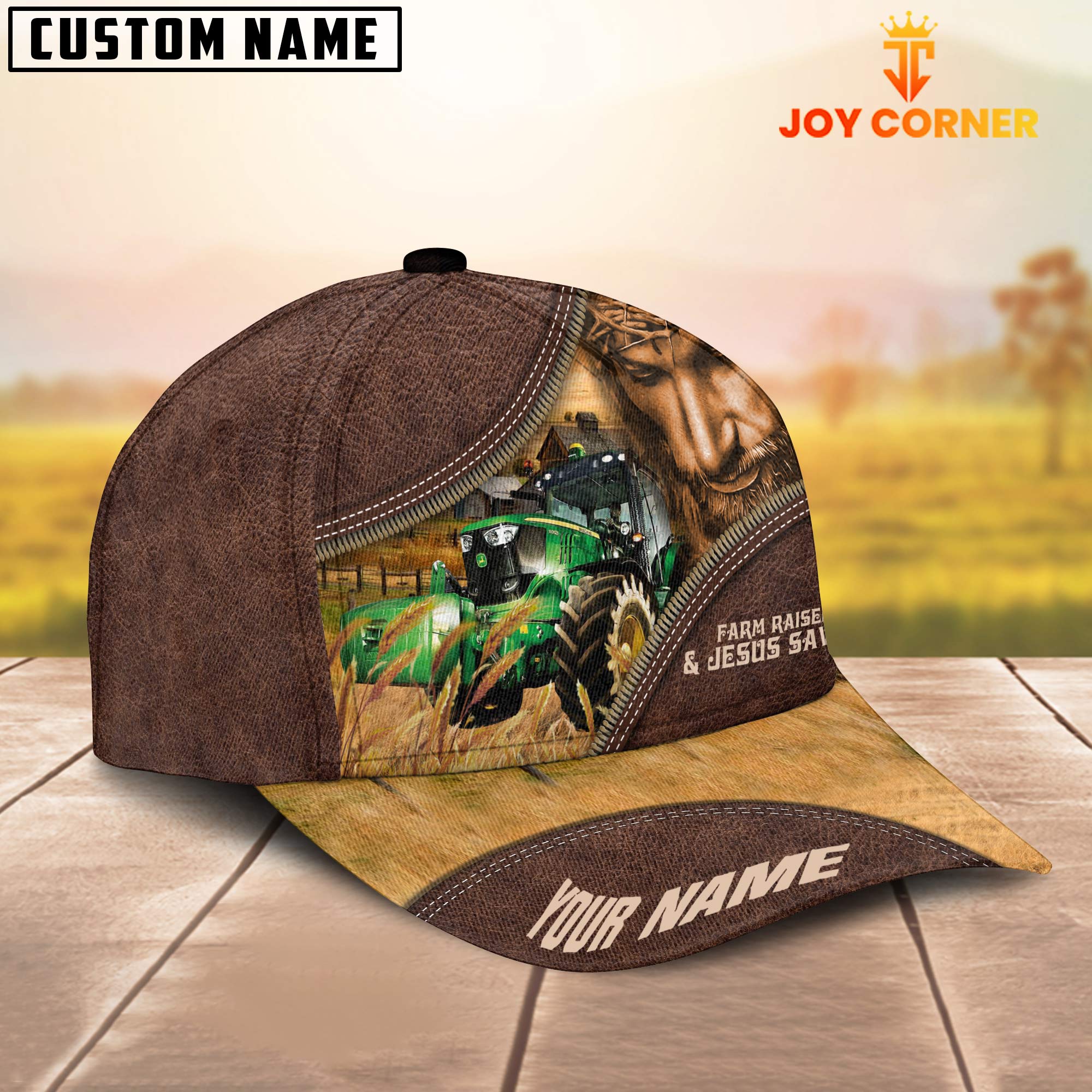 Tractor Farm & Jesus Customized Name Cap