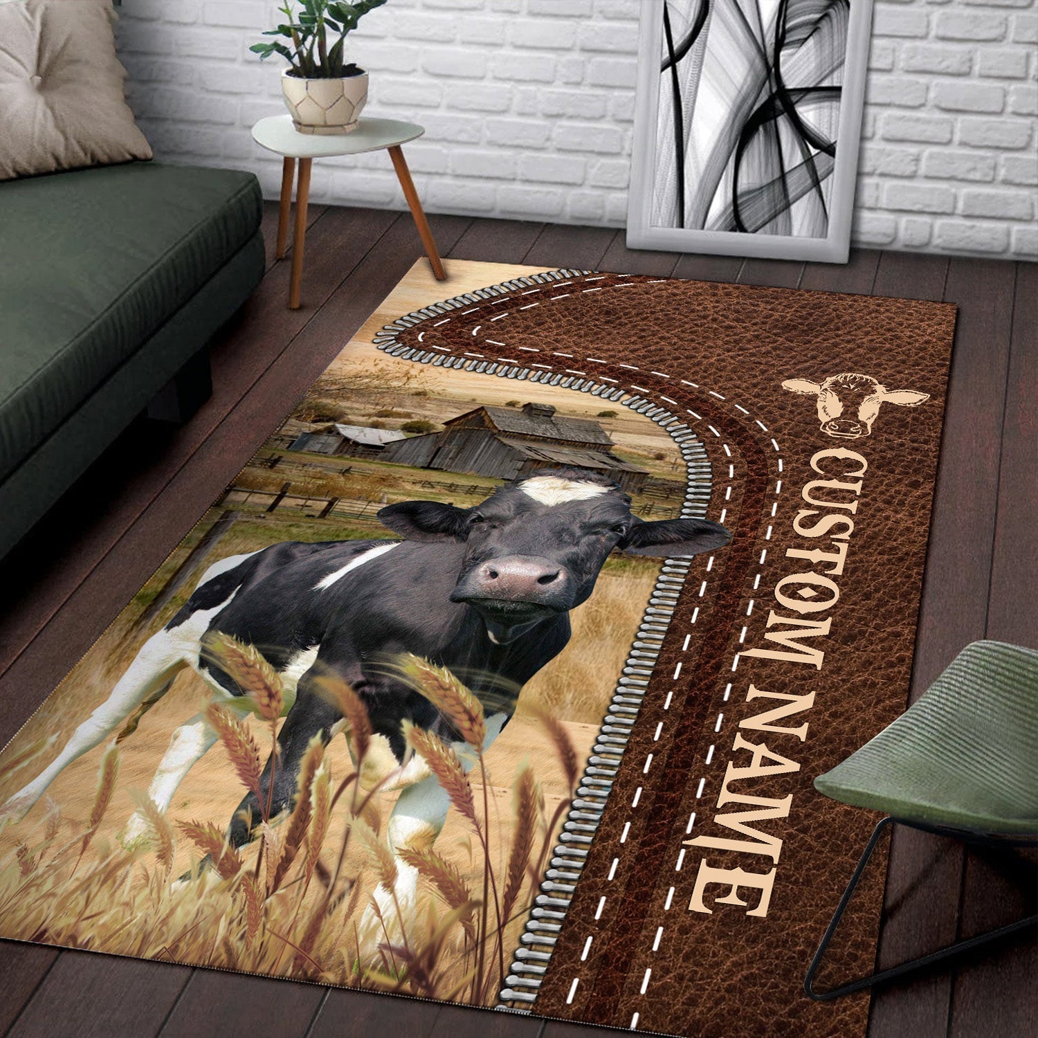 Holstein Farming Personalized Name 3D Rug