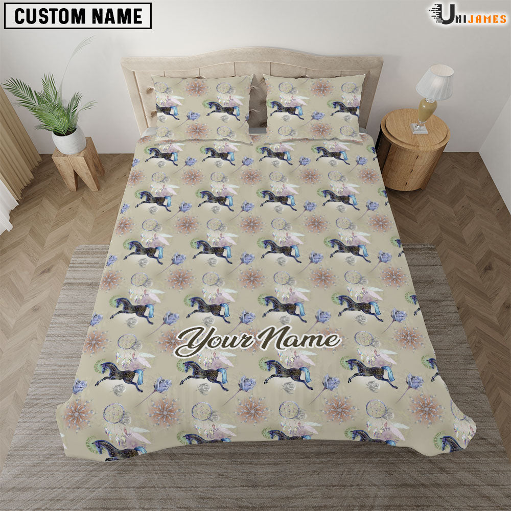 Horse Flower Pattern Custom Name Bedding Set