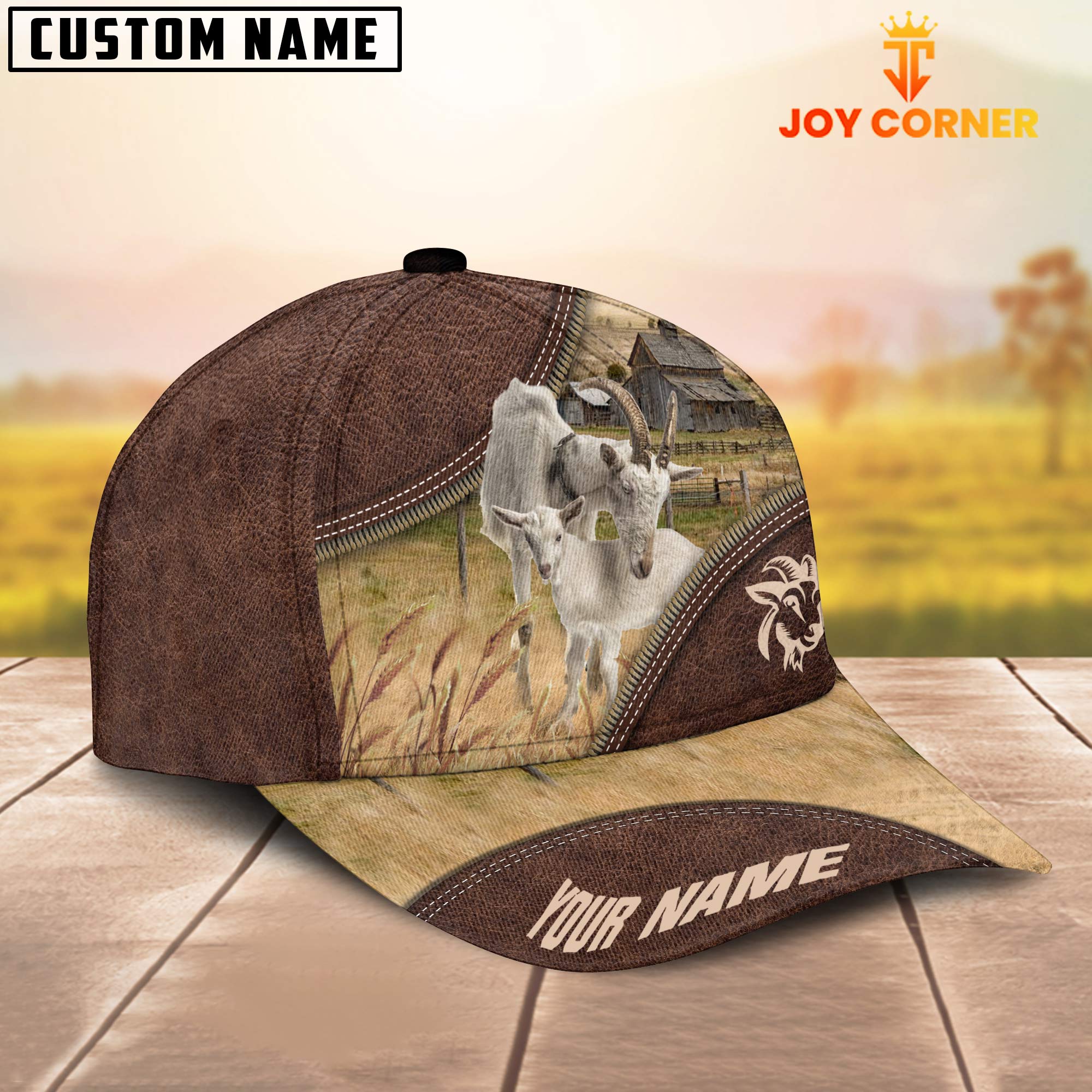 Goat On The Farm Customized Name 3D Brown Cap