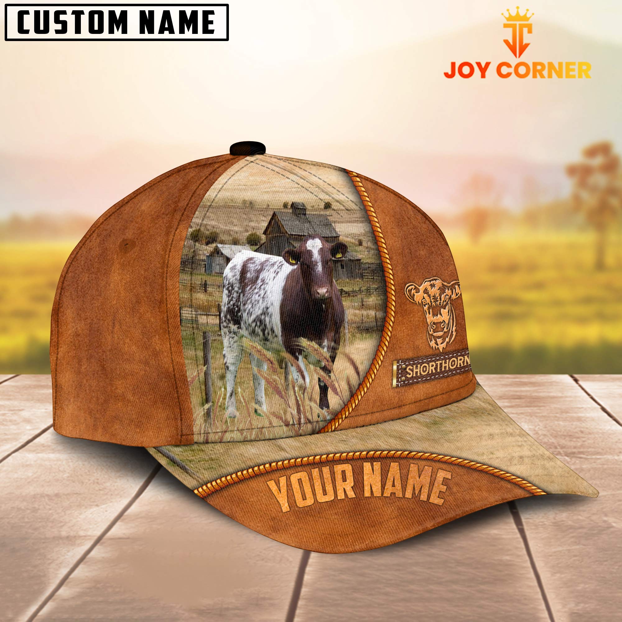 Custom Name Shorthorn Leather Pattern Cap TT11