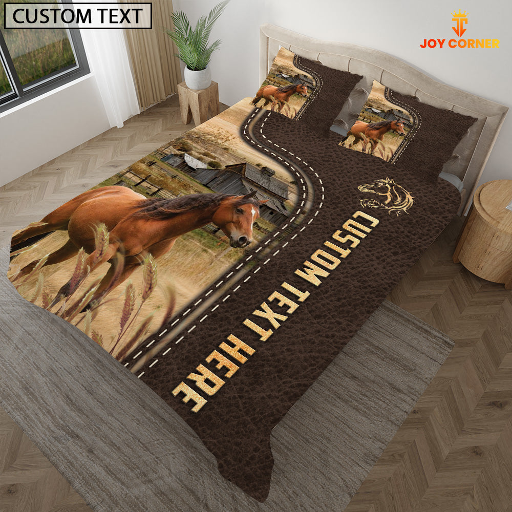 Horse Custom Text Leather Pattern Bedding Set