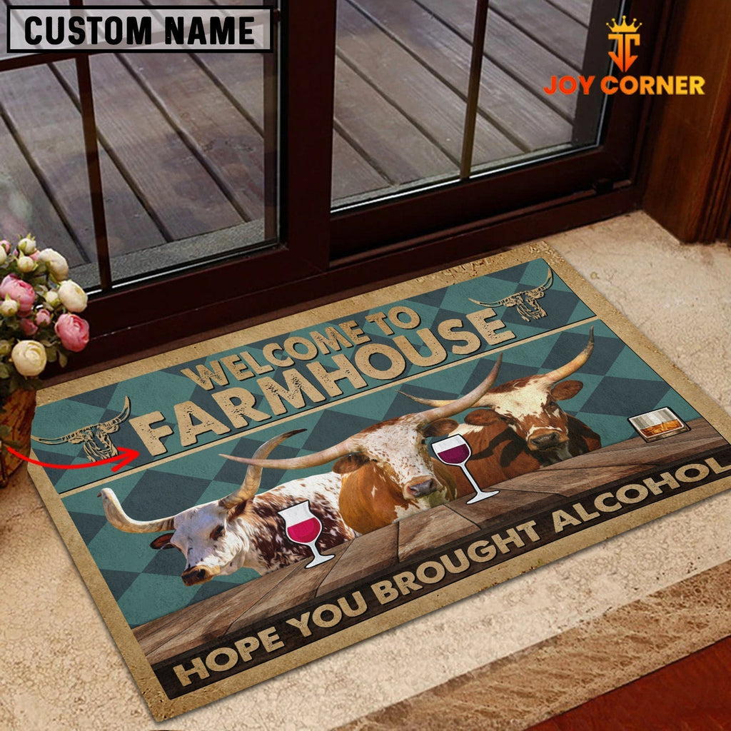 Texas Longhorn Hope You Bought Alcohol Custom Name Doormat
