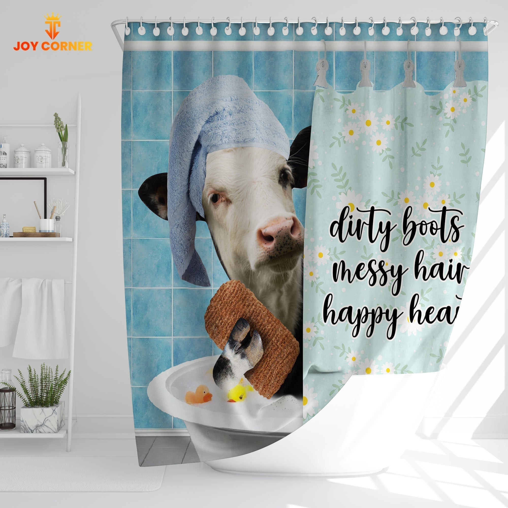 Black Baldy Dirty Boots, Messy Hair, Happy Heart  3D Shower Curtain