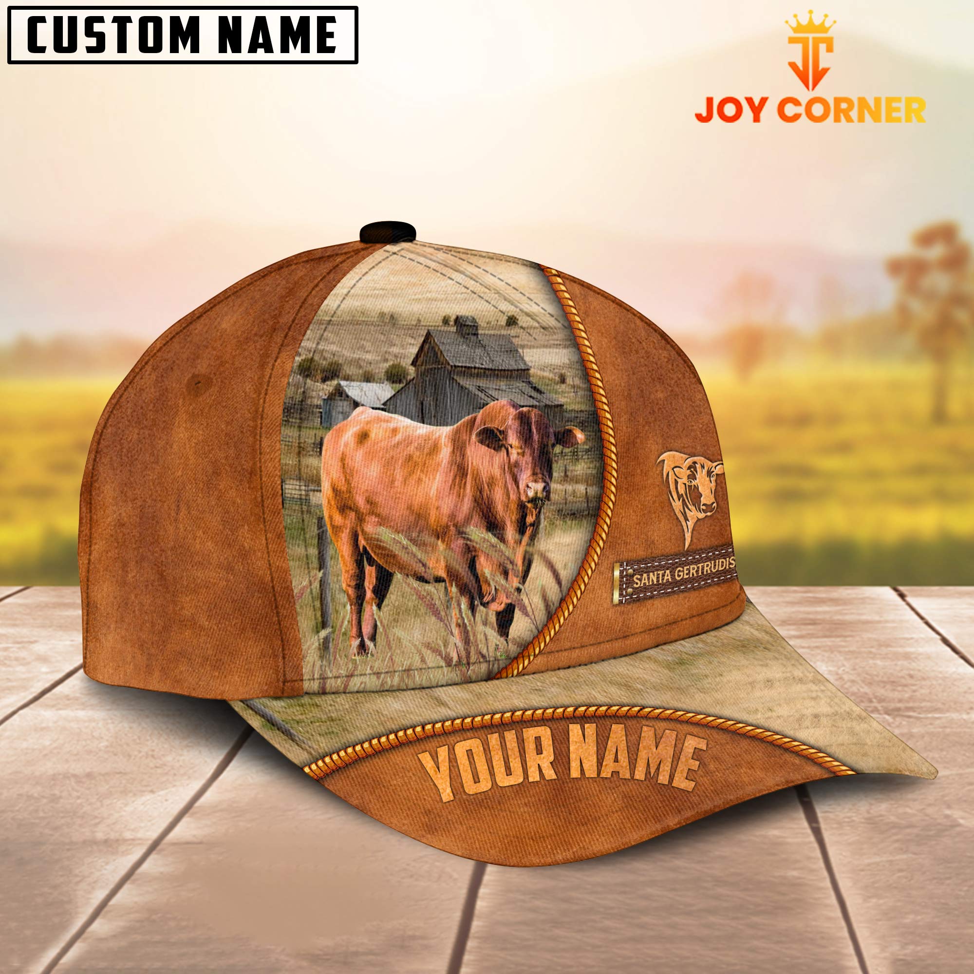 Custom Name Santa Gertrudis Leather Pattern Cap