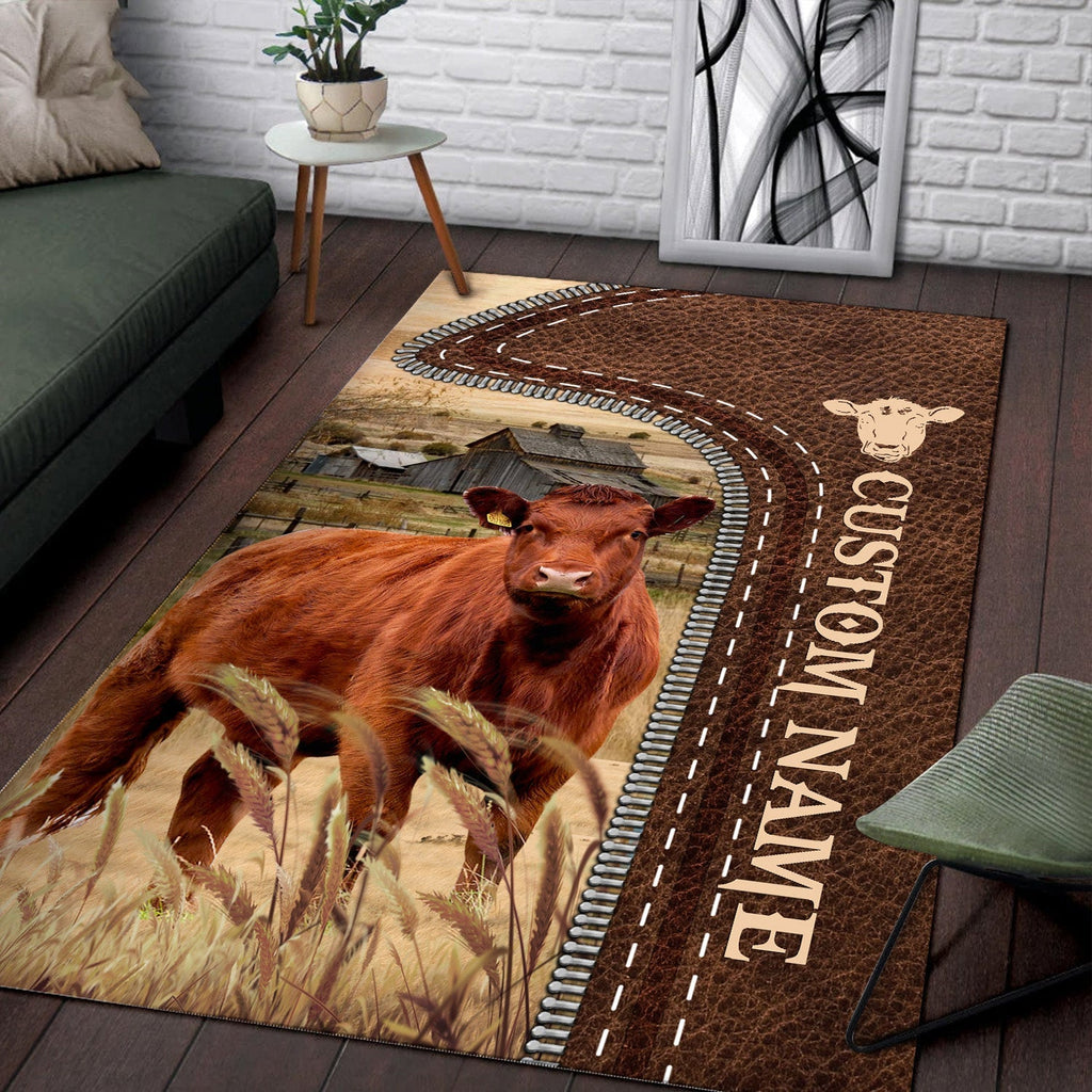 Red Angus Farming Personalized Name 3D Rug