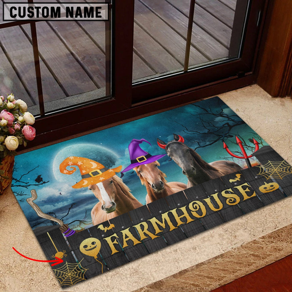 Horse Farmhouse Halloween Custom Name Doormat